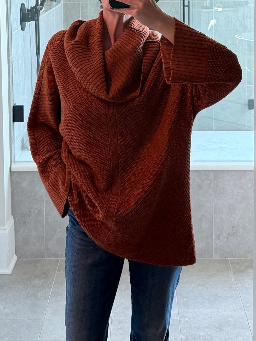 Eileen Fisher Rust Cowl-Neck Ribbed Sweater